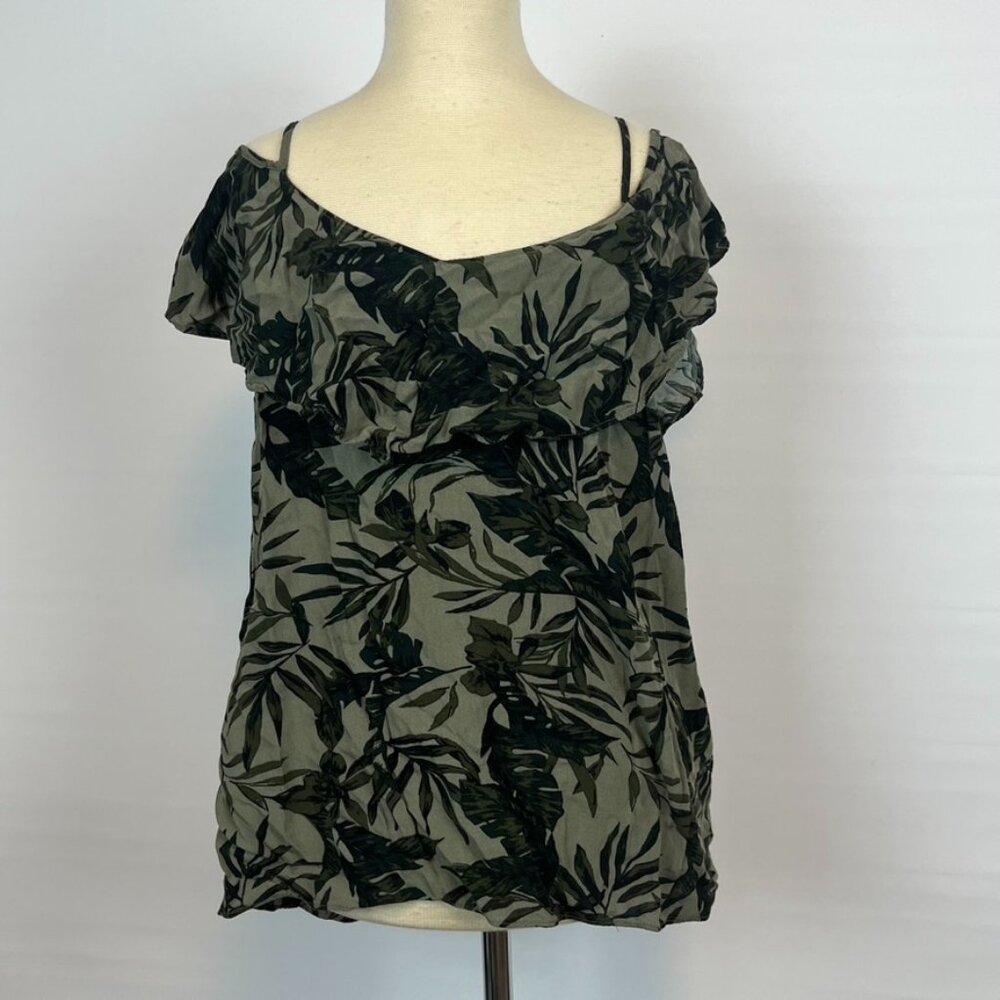 Old Navy Green Tropical Off-Shoulder Shirt Top Blouse ((size Small))